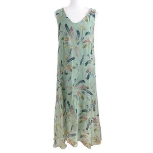 ROSEMARINE SAGE GREEN FEATHER PRINT SLEEVELESS  MAXI  BOHEMIAN DRESS - M